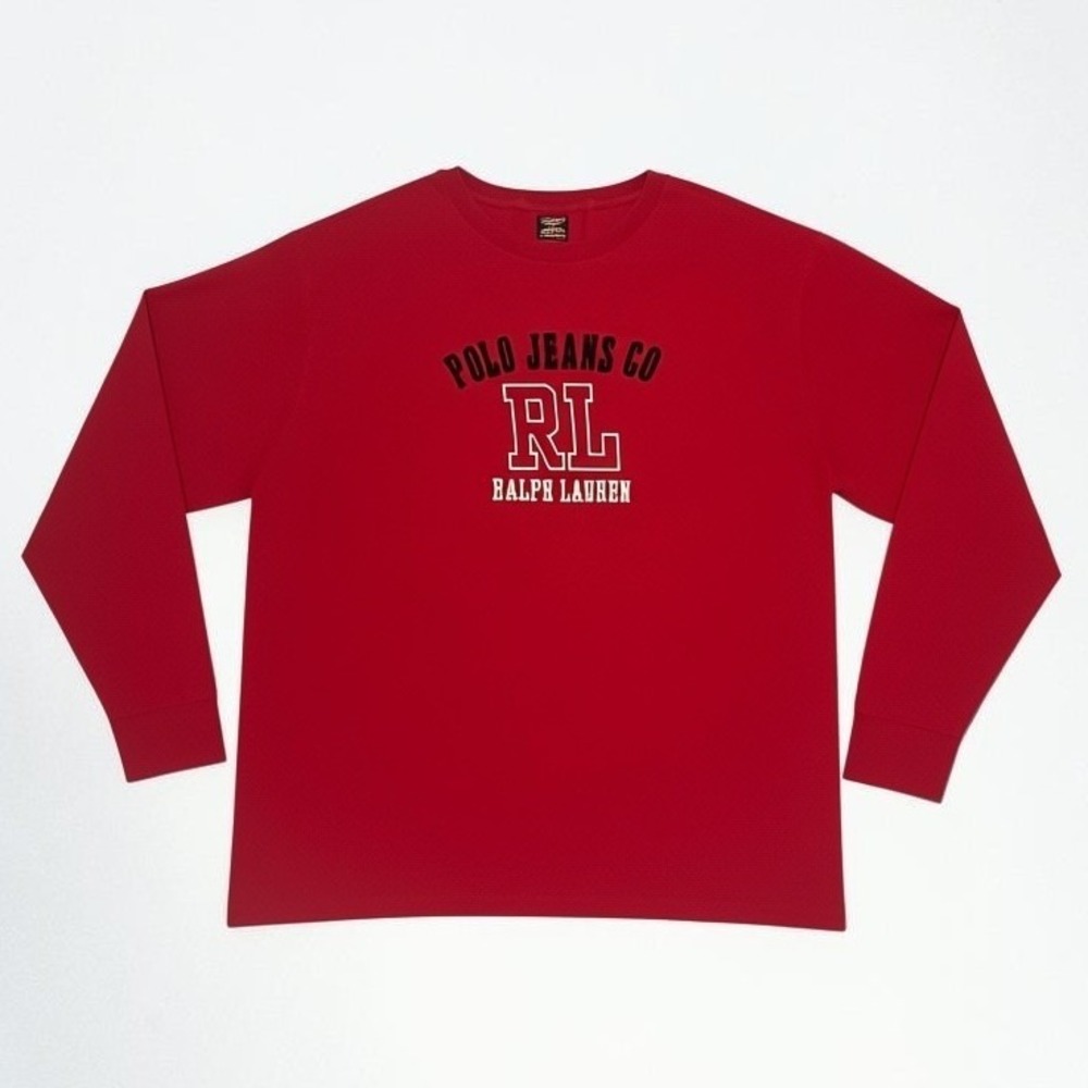 VTG Polo Jeans Co Ralph Lauren Red Long Sleeve Graphic T-Shirt Mens XL RL Logo - Picture 1 of 12